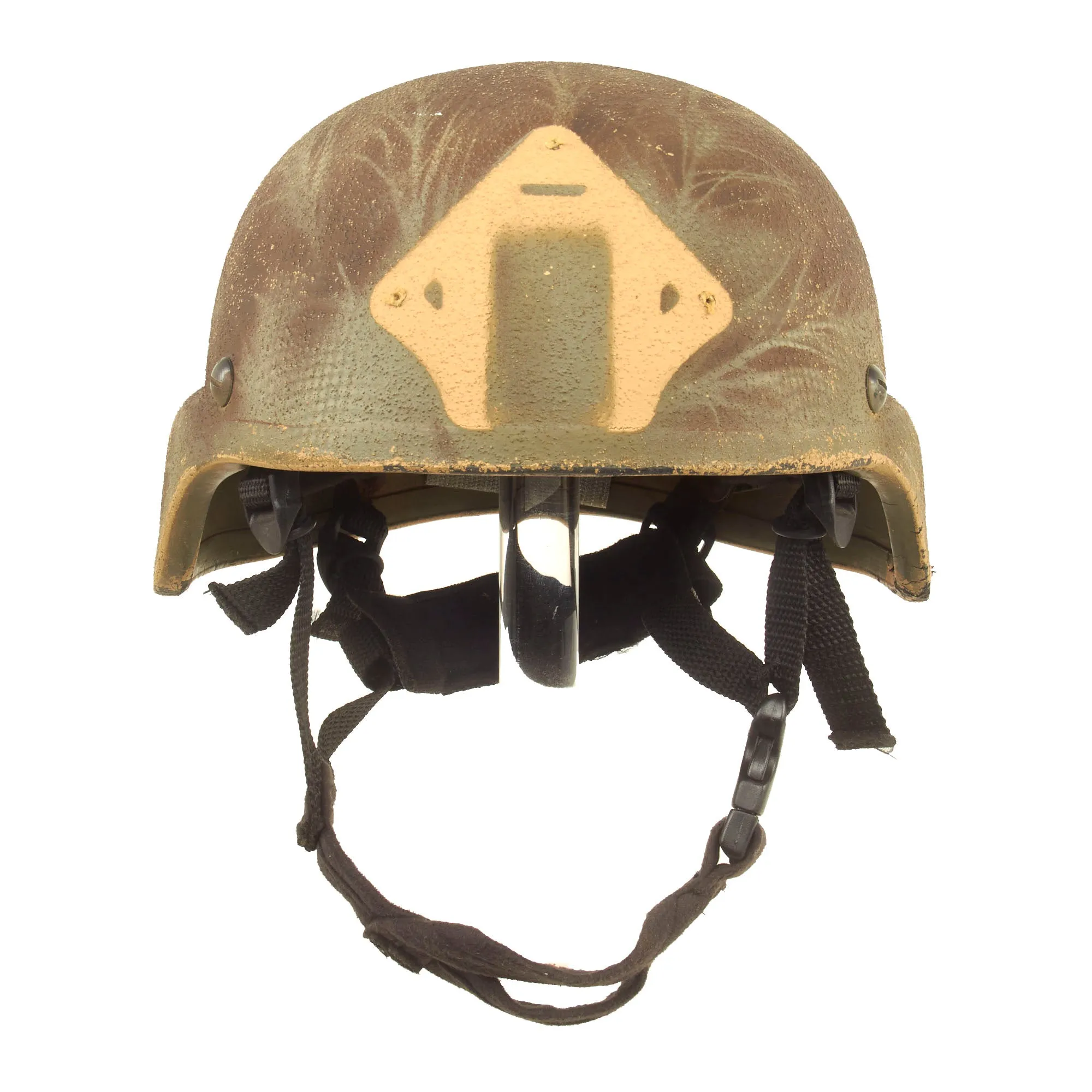 Original U.S. Global War on Terror Modular Integrated Communications Helmet (MICH) Complete With Mesh Laundry Bag Applied Paint, Chinstrap and Suspension System