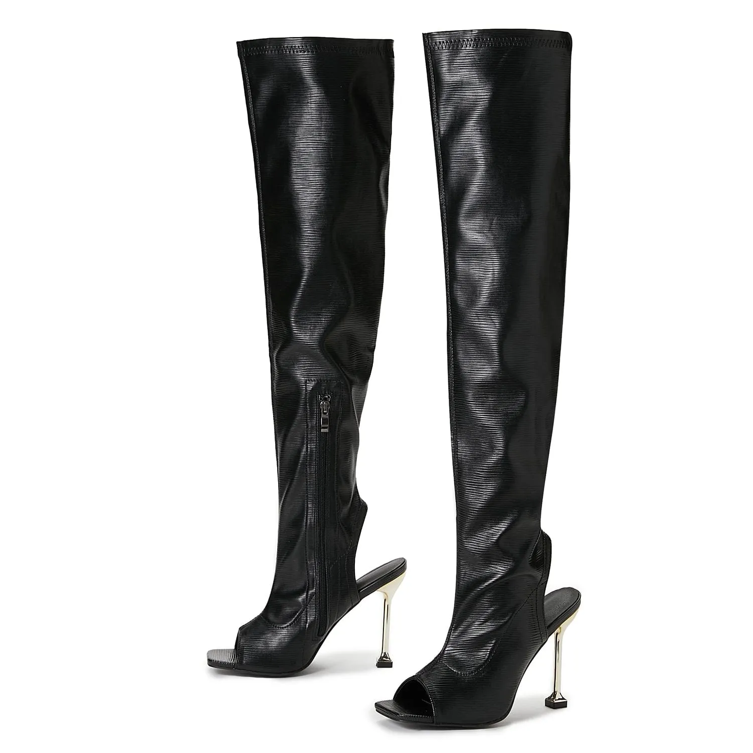 Peep Toe Over Knee Stiletto Heeled Boots