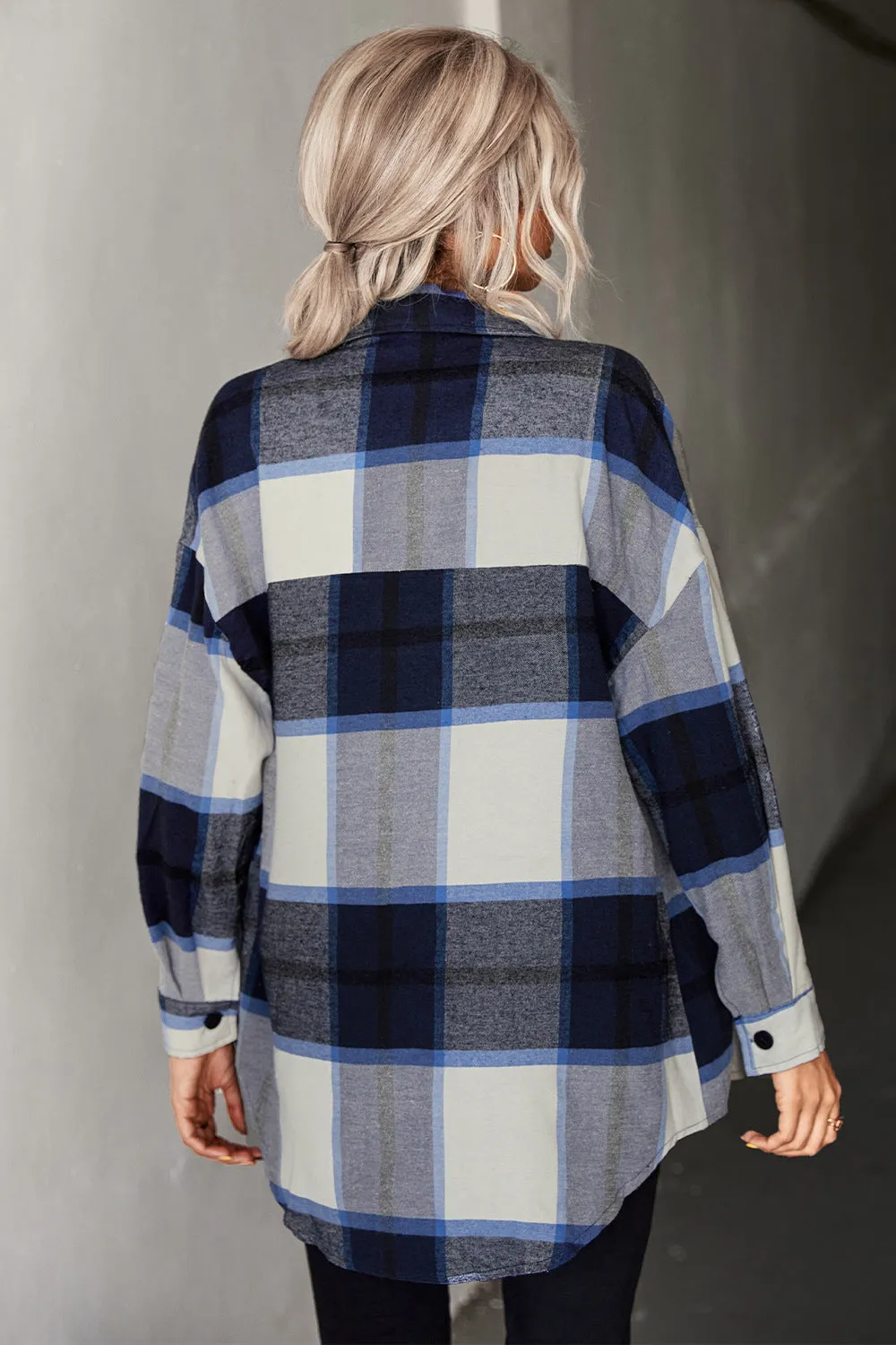 Plaid Collared Neck Longline Shirt