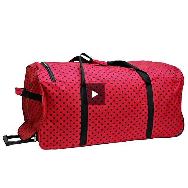 "E-Z Roll" 36" Polka Dots Rolling Duffel Bag with 3 Colors (Brown/Aqua)