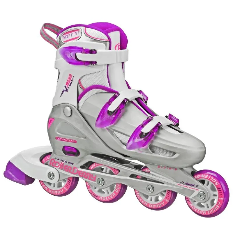 RDS V-Tech 500 Girls (US6-9) Grey Pink Adjustable Inline Skates