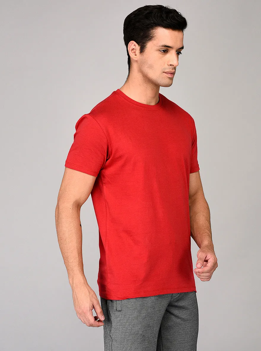 Red Slim Fit Round Neck T-shirt | JadeBlue