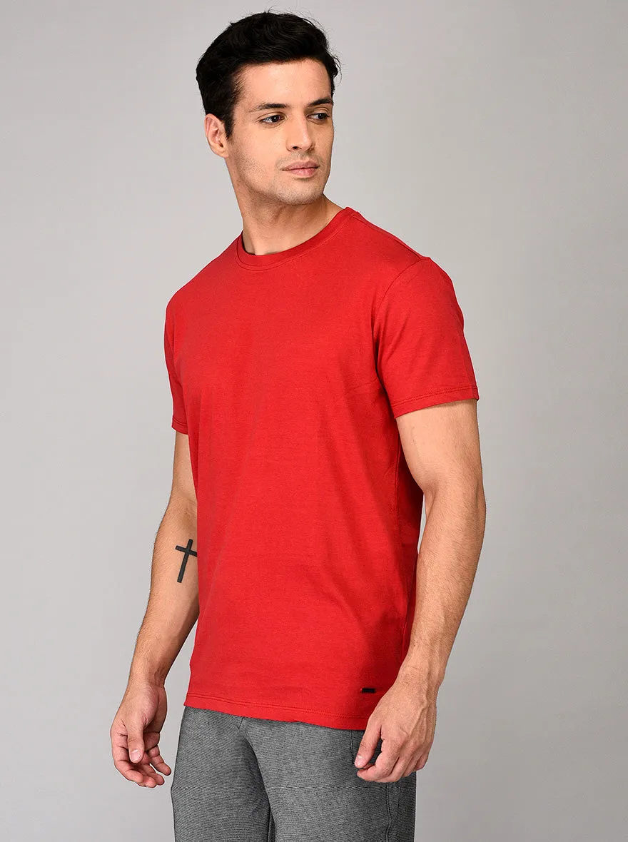 Red Slim Fit Round Neck T-shirt | JadeBlue