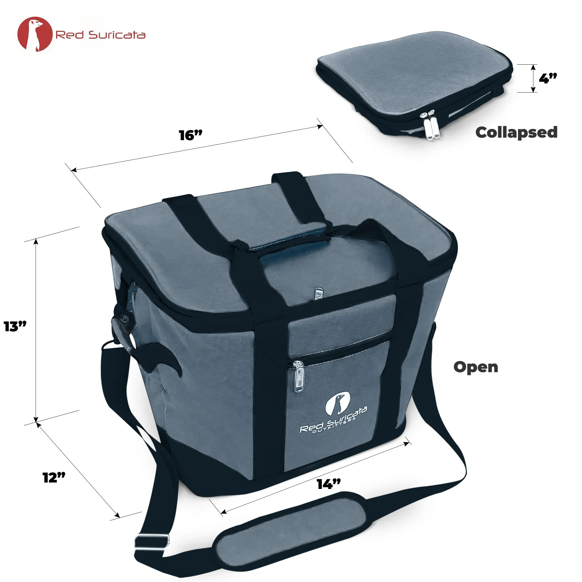 Red Suricata Heathered Grey/Black Collapsible 45can 30L Cooler Bag