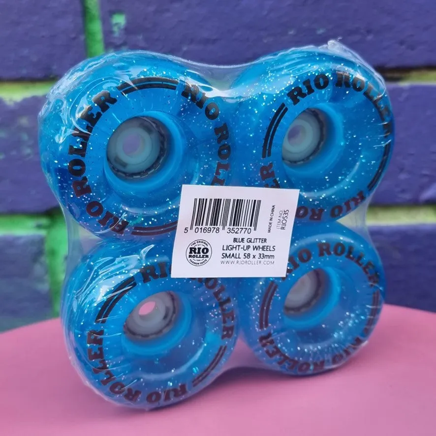 Rio Roller Light Up Wheels Blue Glitter 82A - 4 Pack