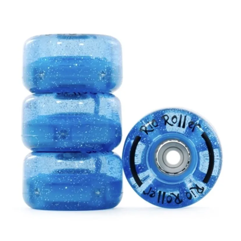 Rio Roller Light Up Wheels Blue Glitter 82A - 4 Pack