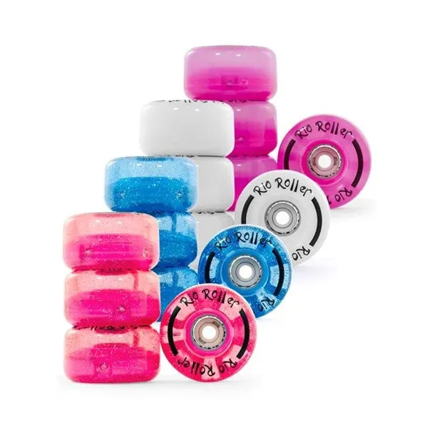 Rio Roller Light Up Wheels Blue Glitter 82A - 4 Pack