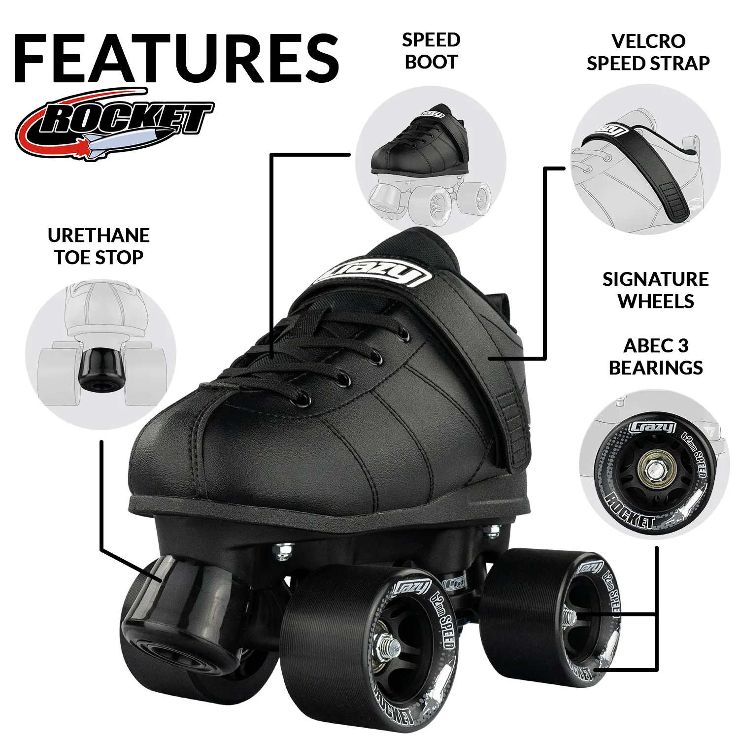 ROCKET Black - Roller Skates