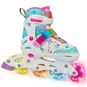 Roller Derby Stryde Lighted Girls' Adjustable Skate - White/Teal M