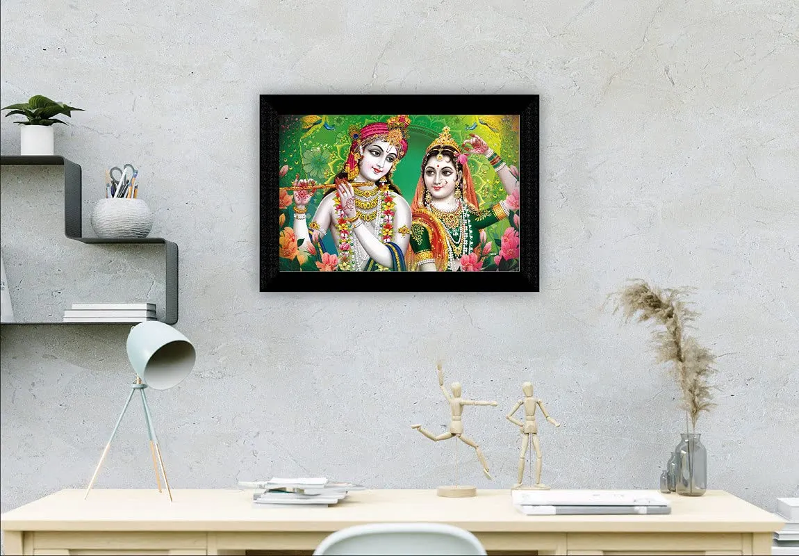 SAF paintings 'Radhey Krishna with Fluate Playing UV Textured Framed Painting 28 cms X 35.5 cms SANFK112