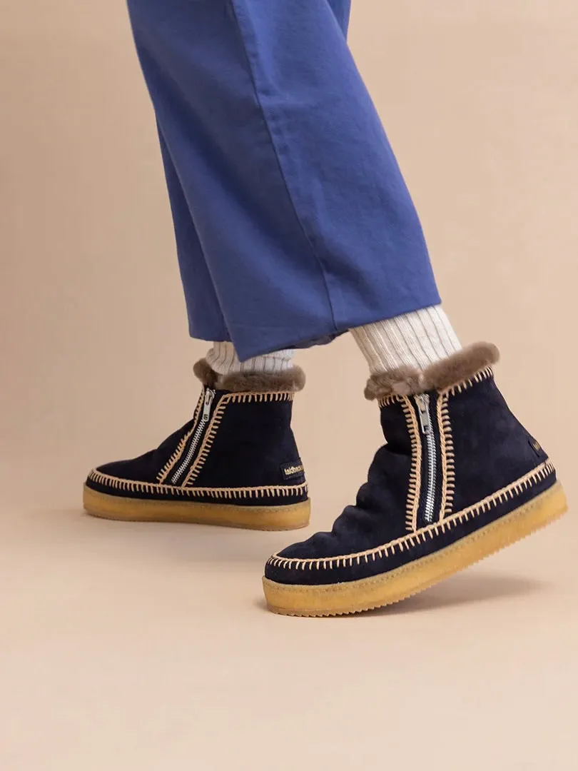 Setsu Crochet Crepe Boot - Navy Suede