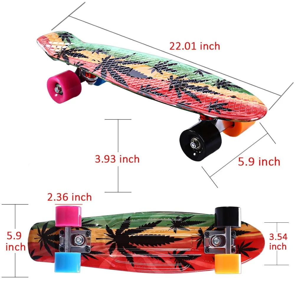 Skateboard 22 inch Graffiti Maple Printing Leaf Retro penny board