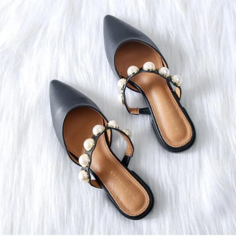 Sophisticated Pointed Toe Pearl Slides