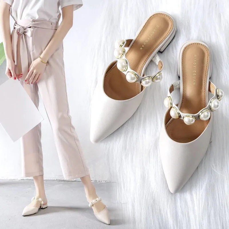 Sophisticated Pointed Toe Pearl Slides