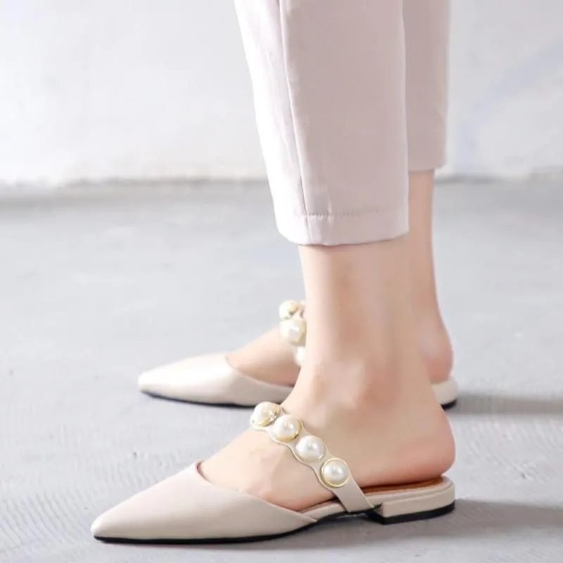 Sophisticated Pointed Toe Pearl Slides