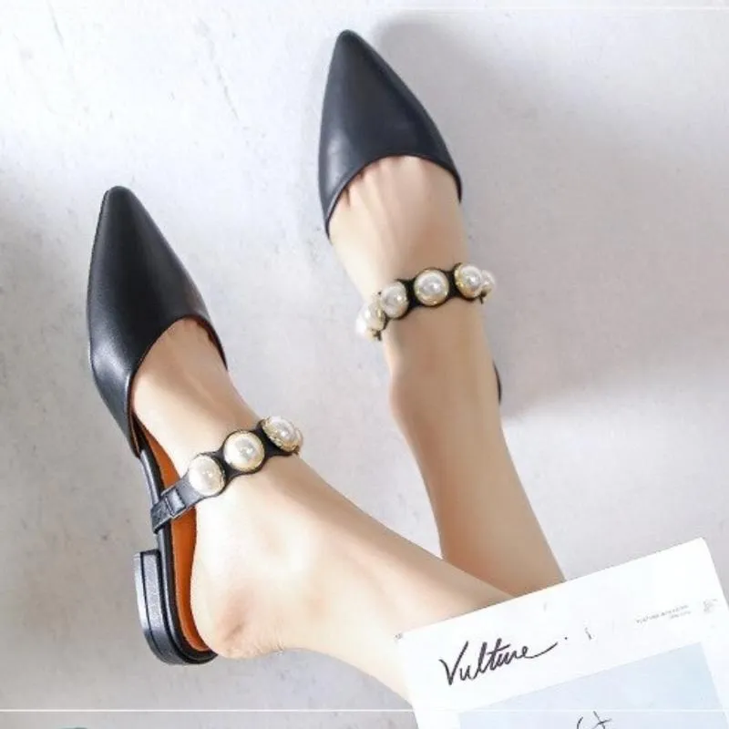 Sophisticated Pointed Toe Pearl Slides