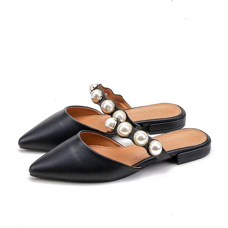 Sophisticated Pointed Toe Pearl Slides