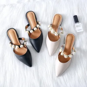 Sophisticated Pointed Toe Pearl Slides