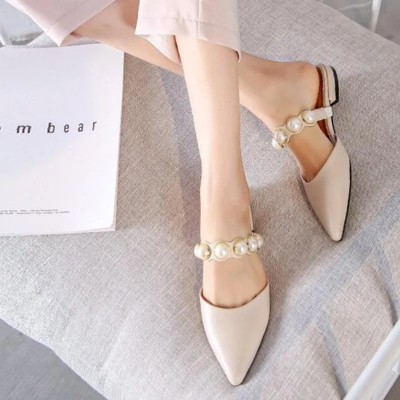 Sophisticated Pointed Toe Pearl Slides