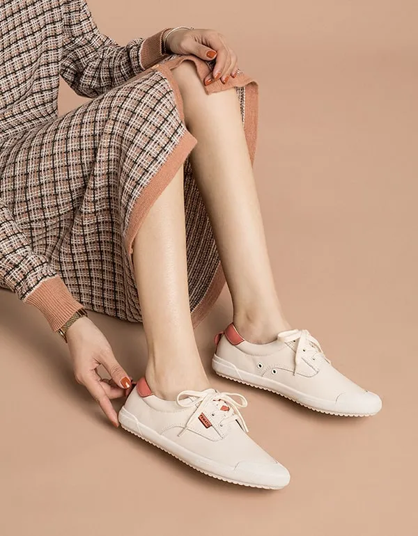 Spring Beige Leather Sneakers For Women