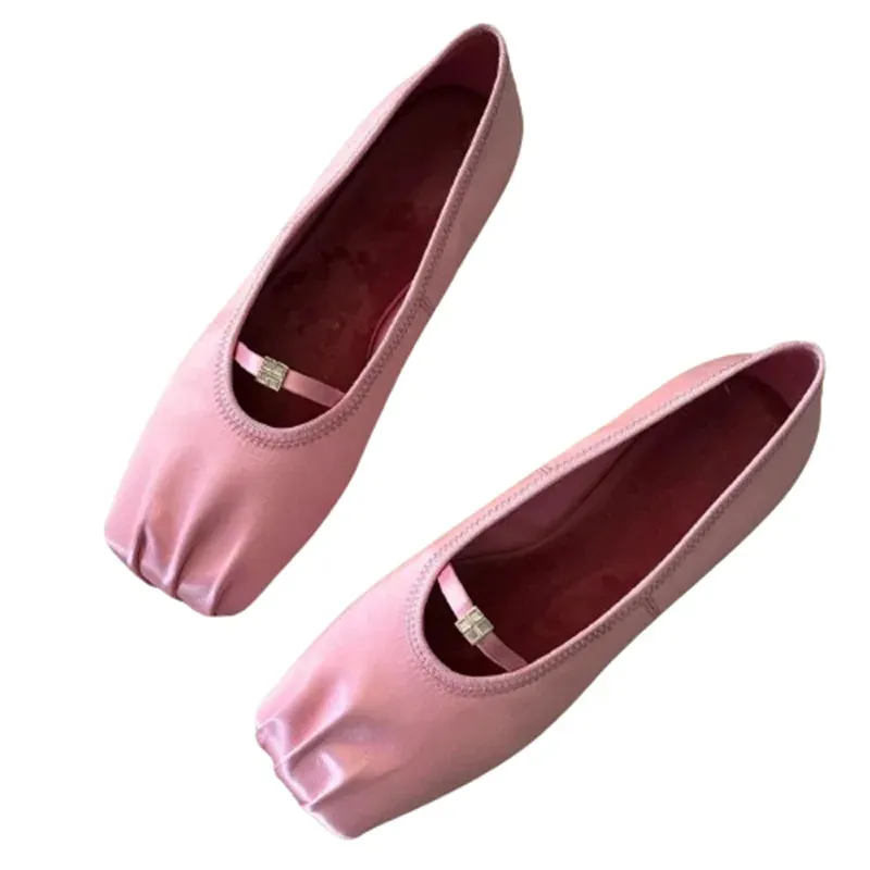 TAVIMART  -  Square Toe Pleated Ballet Shoe Women Solid Color Shallow All-matching Female Mary Janes Shoes Leisure Outdoor Flat Girls Shoes