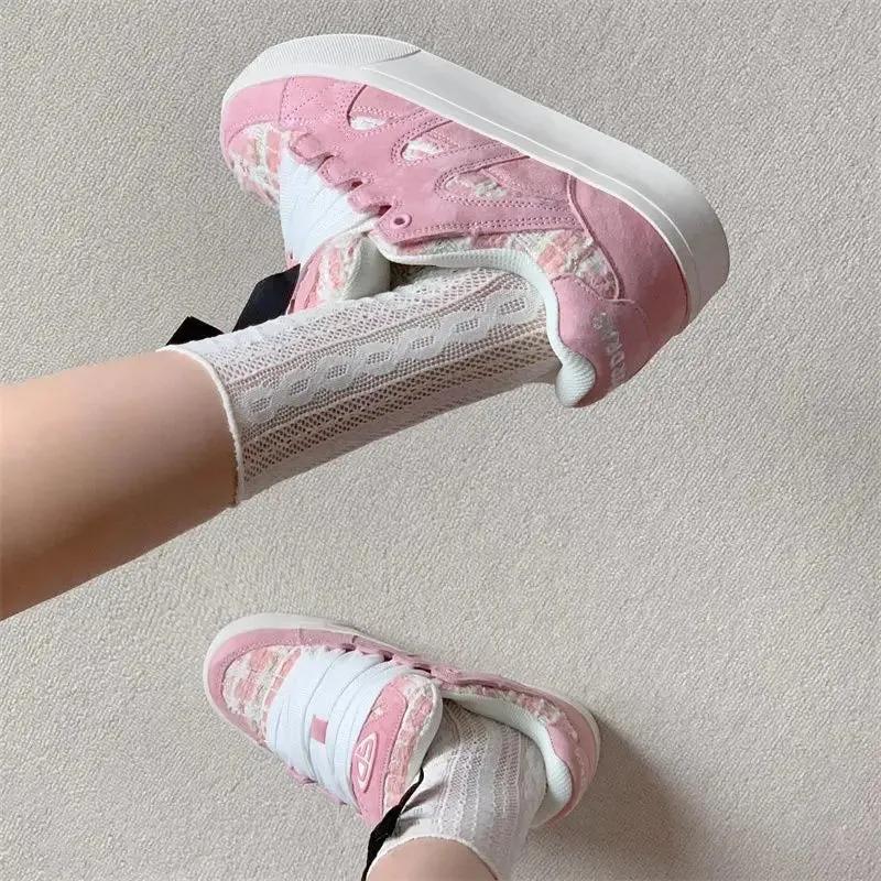 TAVIMART  -  Vintage Womens Sports Shoes Pink Design Sweet Kawaii Fashion Women Sneakers Autumn Cute PU Leather Lace Female Shoes