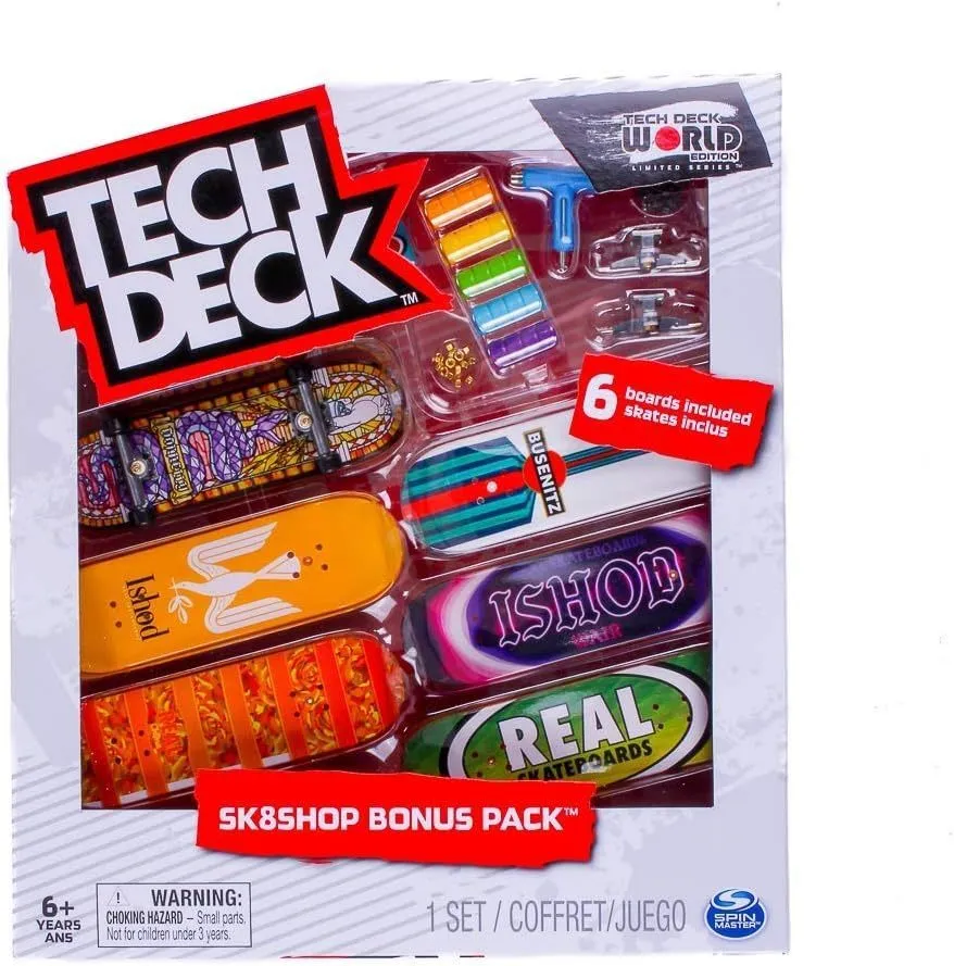 TECH DECK Sk8shop Fingerboard Bonus Pack Collectible Customizable 6pk