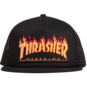 Thrasher Skateboard Magazine Flame Embroidered Mesh Black Hat