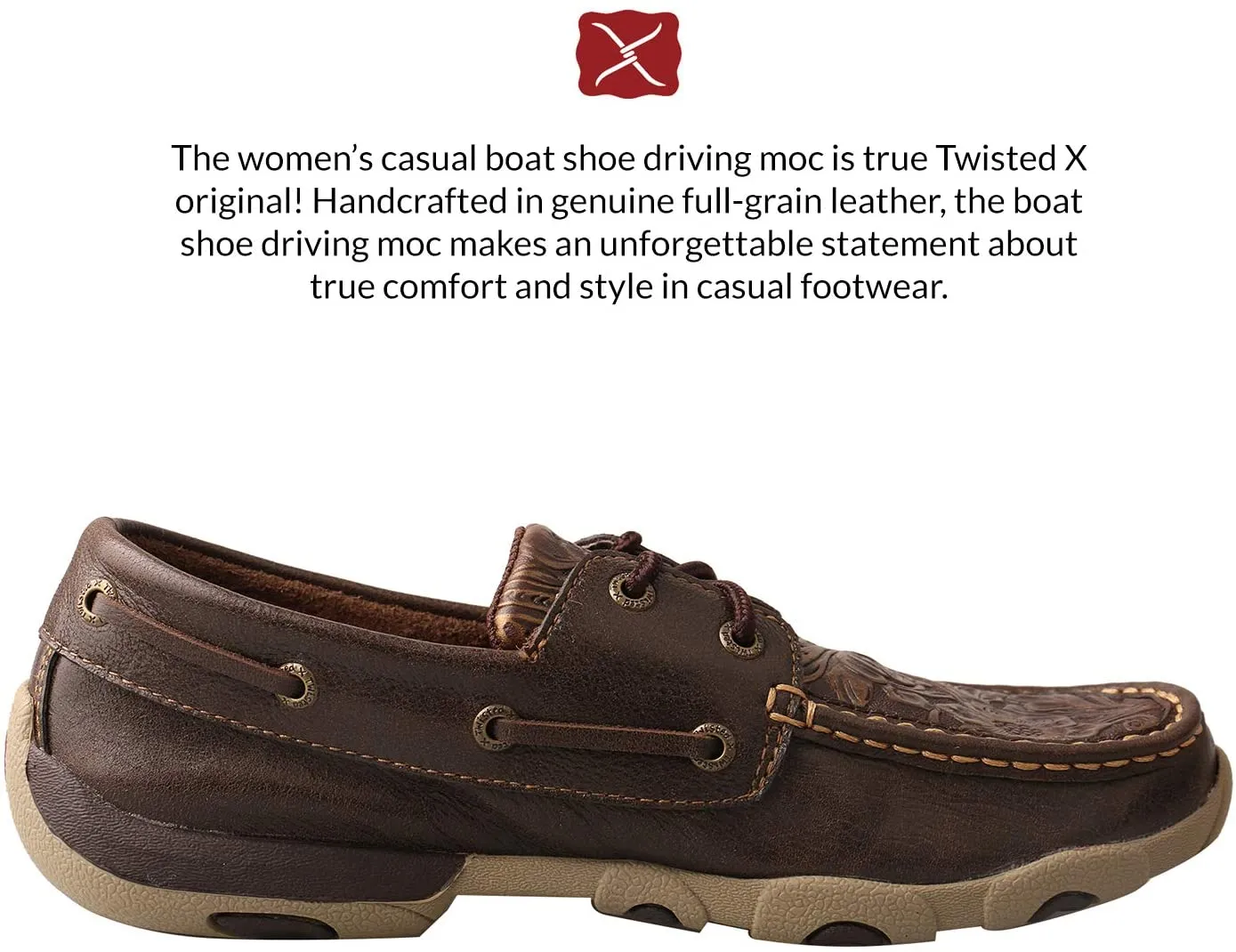 Twisted X Women's Boat Shoe Driving Moc with CellStretch, Bomber/Khaki, 6(M)