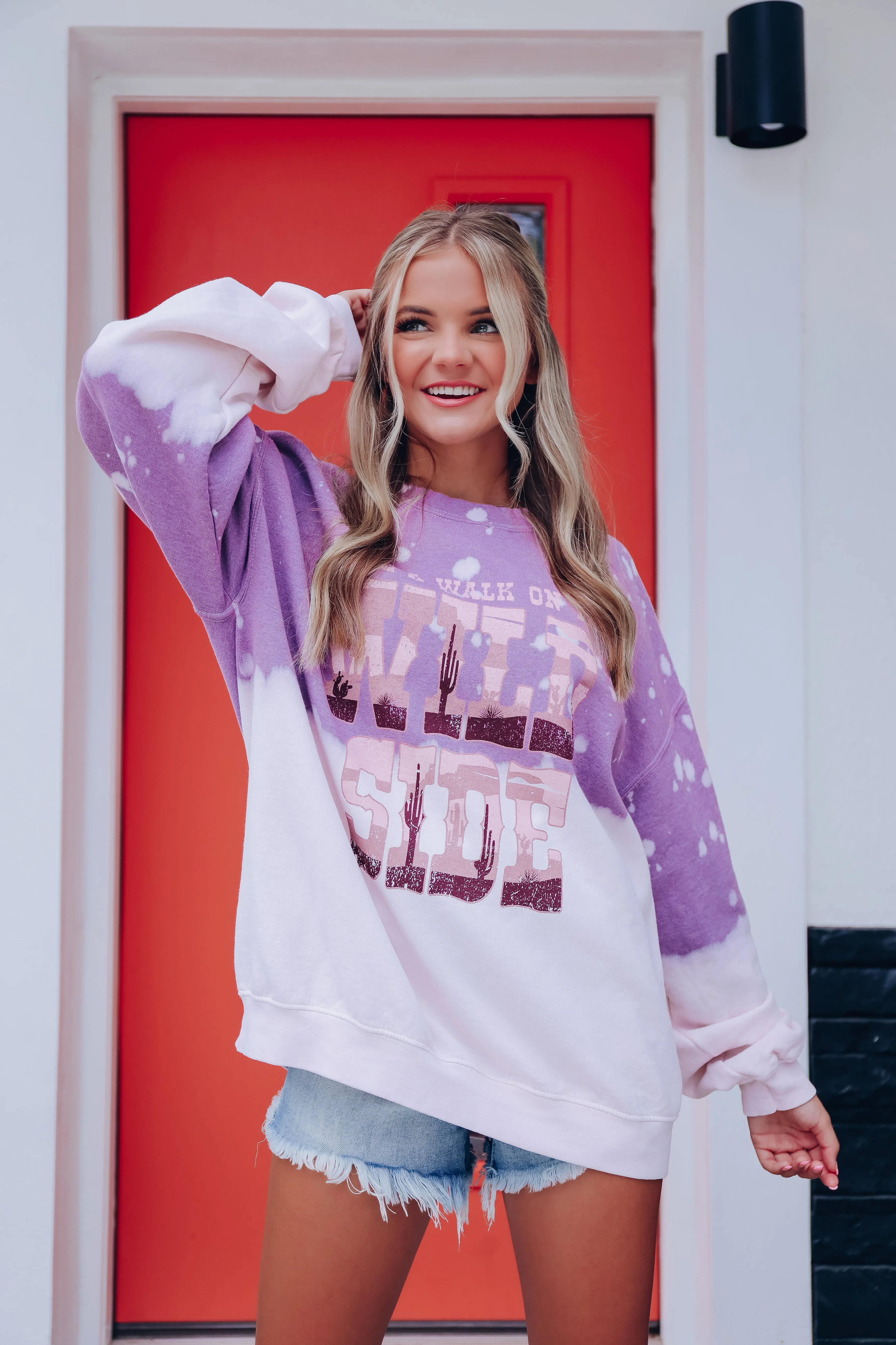 Walk On The Wild Side Dipped Graphic Sweatshirt - Purple