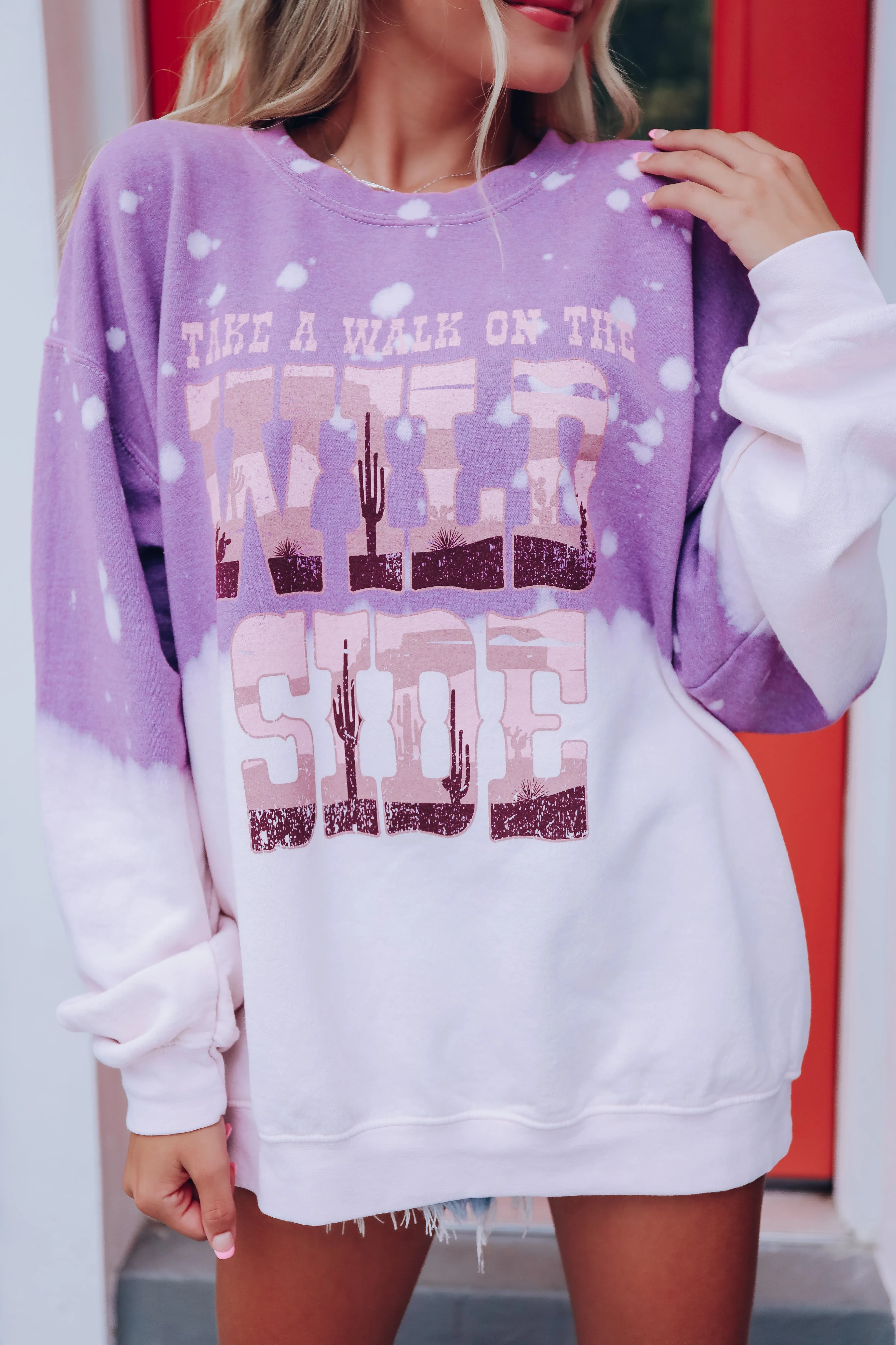 Walk On The Wild Side Dipped Graphic Sweatshirt - Purple