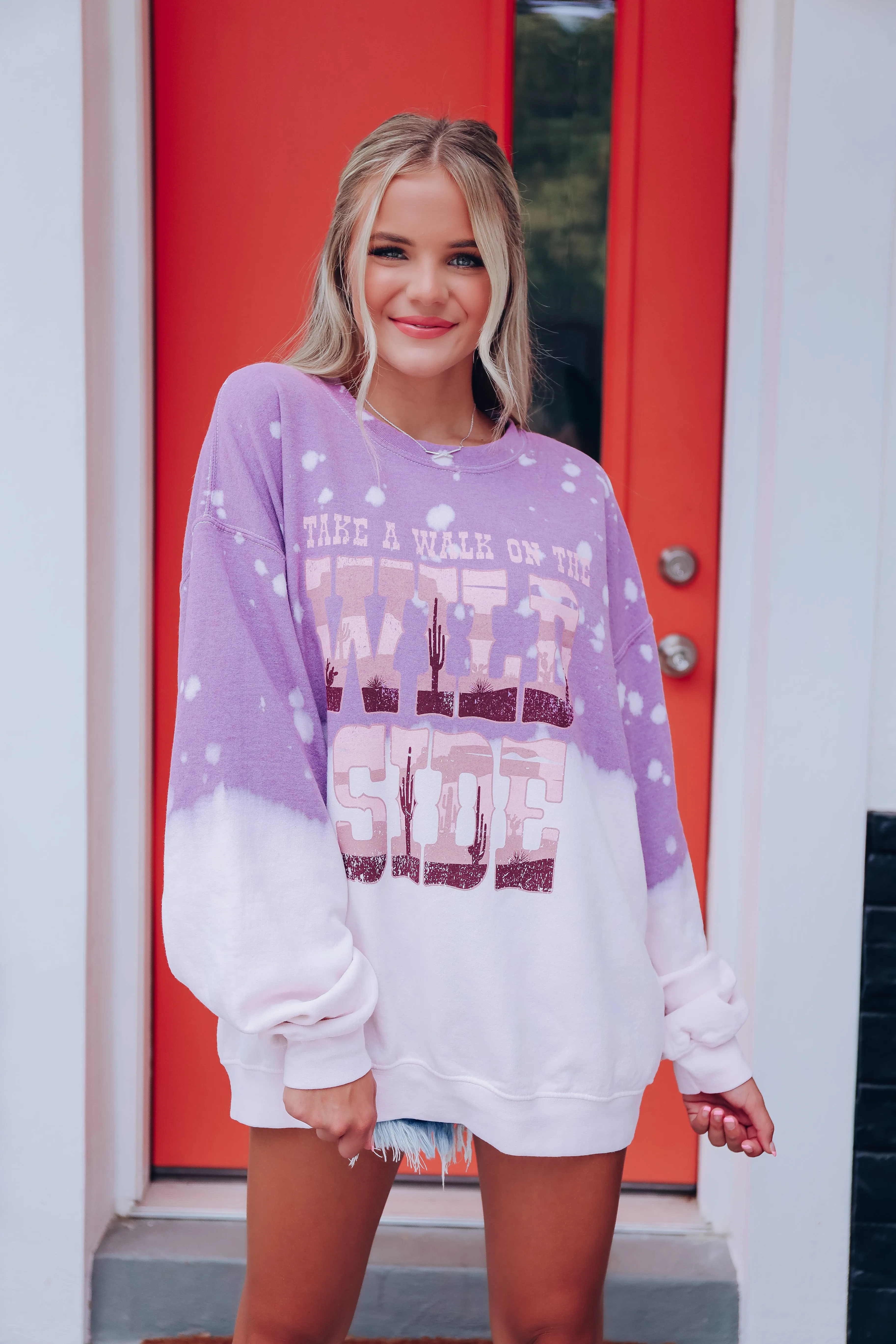 Walk On The Wild Side Dipped Graphic Sweatshirt - Purple