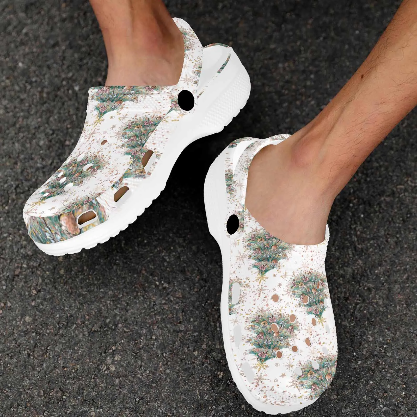 White Christmas  Custom Print Adults Clogs