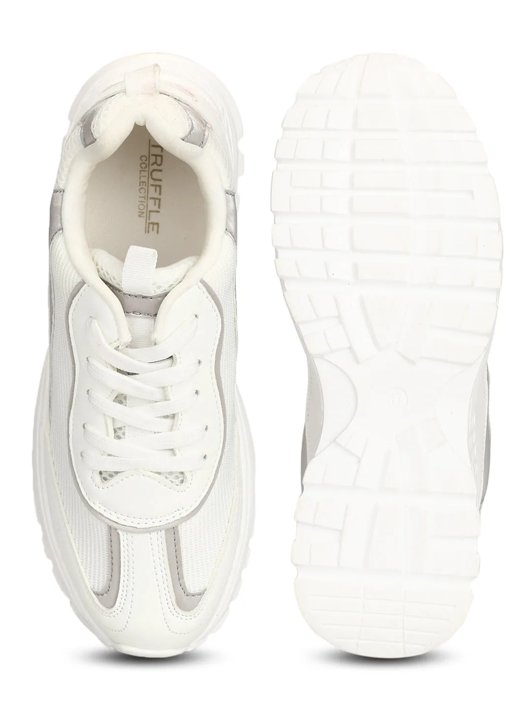 White Silver Chunky Cleated Bottom Sneakers