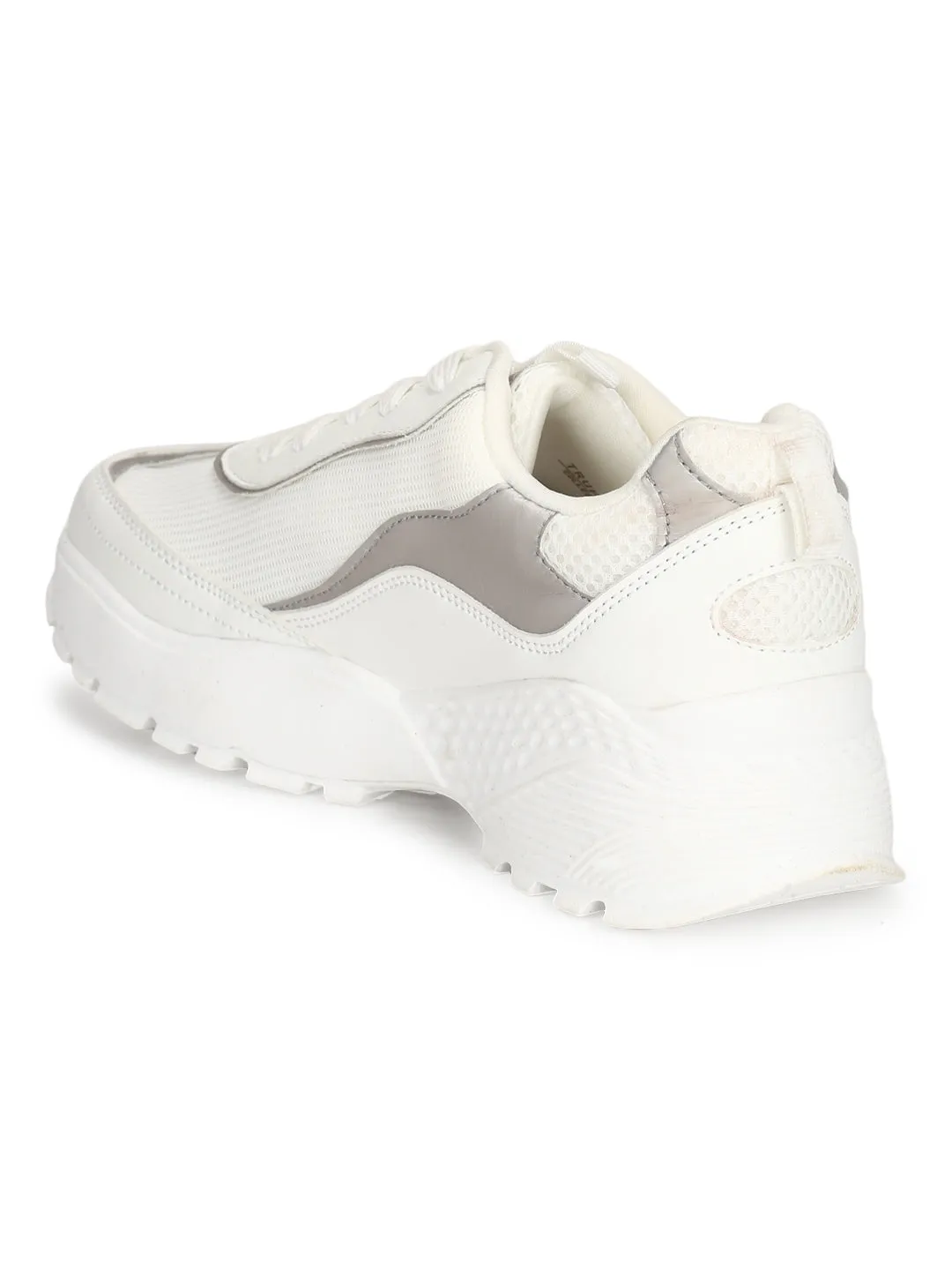 White Silver Chunky Cleated Bottom Sneakers