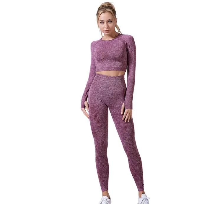 Women Vital Seamless Yoga Set Gym Clothing Fitness Leggings Cropped Shirts Sport Suit