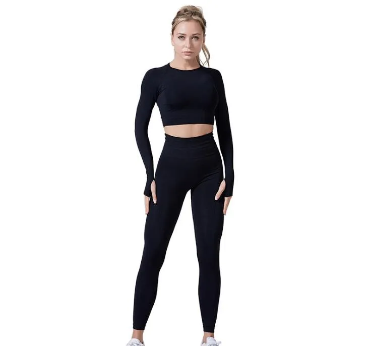 Women Vital Seamless Yoga Set Gym Clothing Fitness Leggings Cropped Shirts Sport Suit