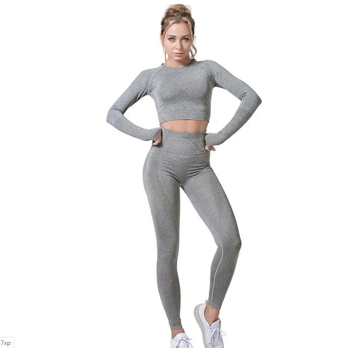 Women Vital Seamless Yoga Set Gym Clothing Fitness Leggings Cropped Shirts Sport Suit