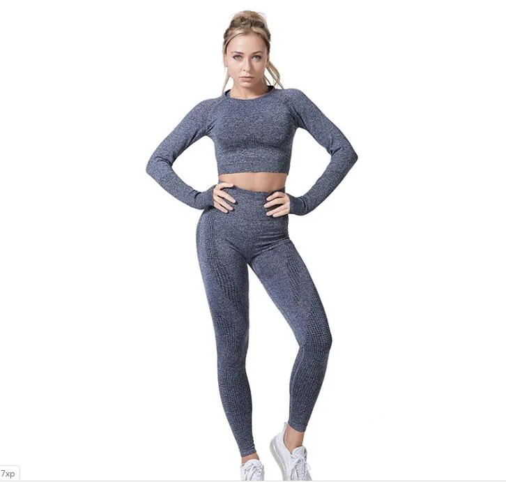 Women Vital Seamless Yoga Set Gym Clothing Fitness Leggings Cropped Shirts Sport Suit