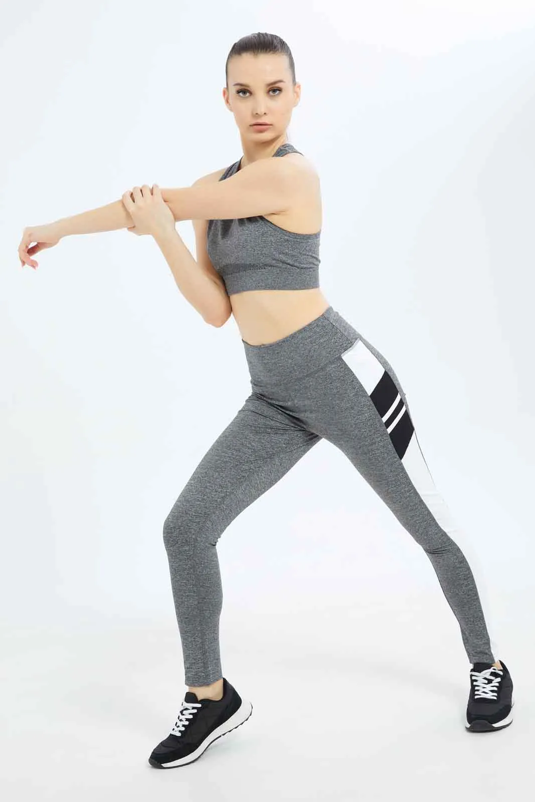 Women White And Grey Active Pant