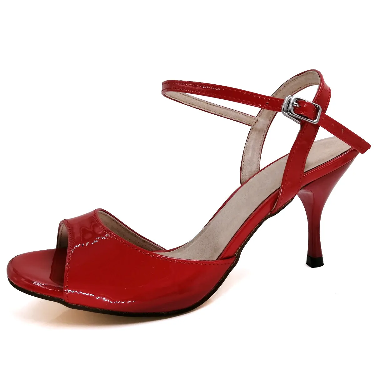 Women's High Heel Tango Shoes Dance Sandals Leather Sole Red