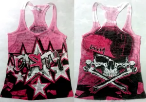 Women's Pink TANK w/DIRTY Star Logos on Front, Skull in Flip Hat on Back