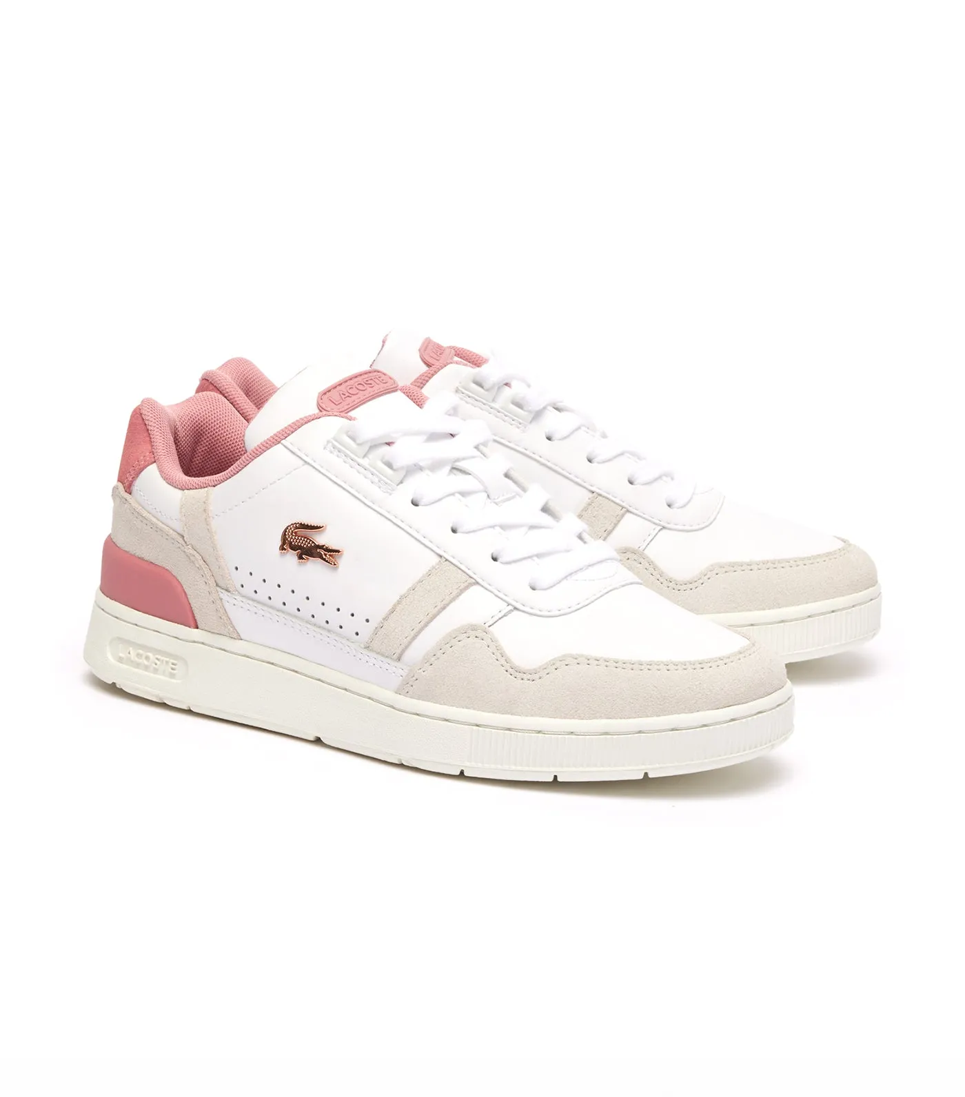 Women's T-Clip Contrasted Leather Trainers White/Light Pink